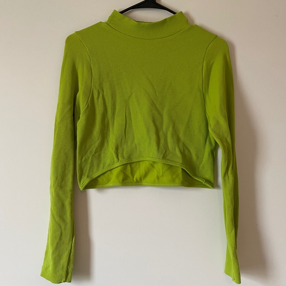 Mock Neck Long-Sleeve Crop (Neon Green) - Picture 1 of 4